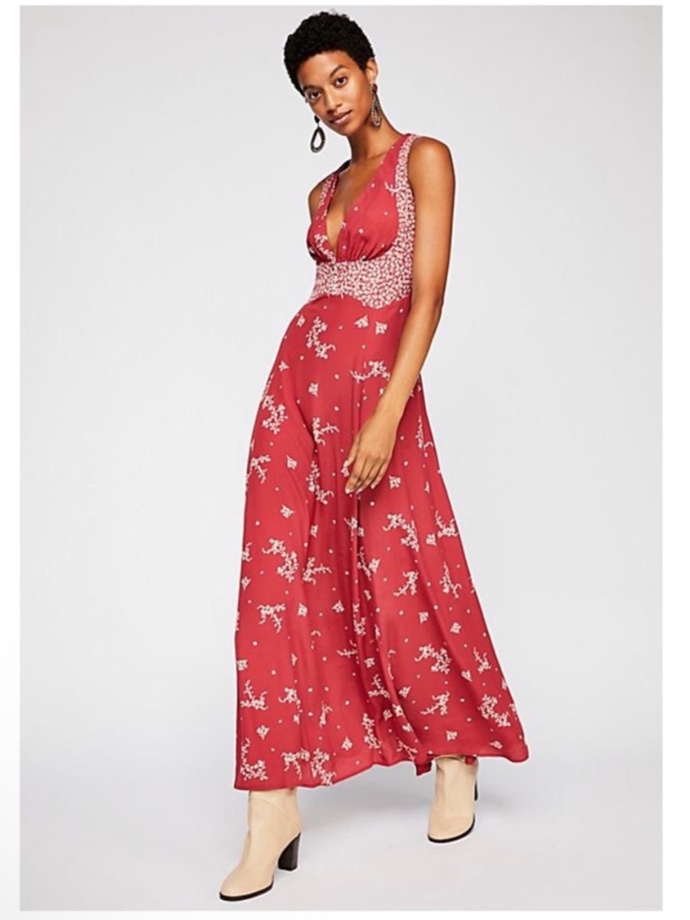 Free People Meadowsweet Printed Maxi Dress in Red Combo Size 4